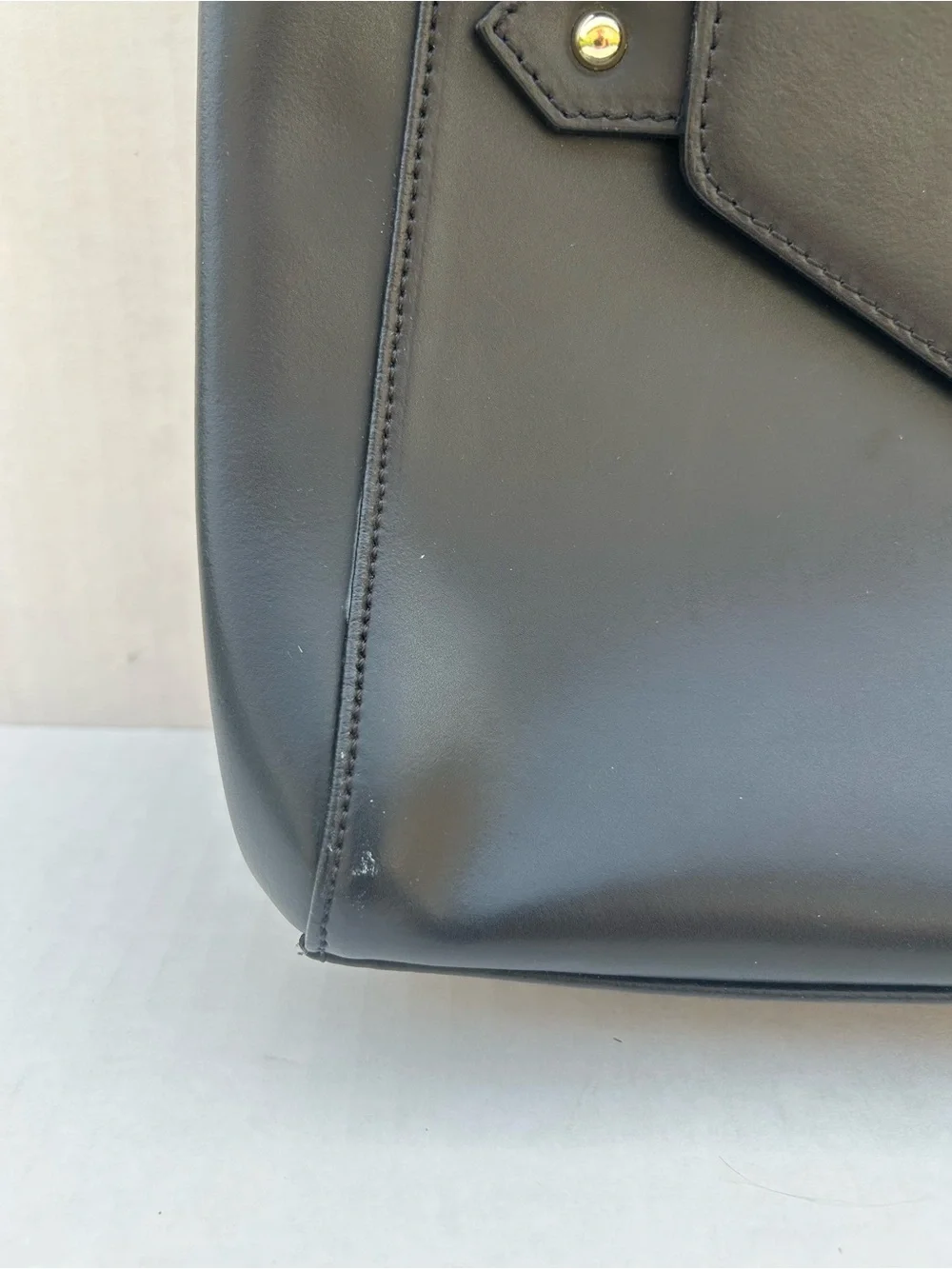 Camelia Roma Black Leather Top Handle Trapeze Satchel Handbag No Strap